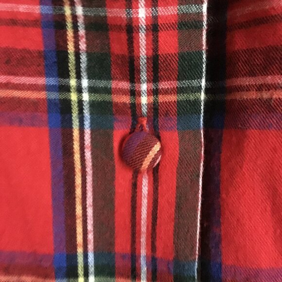 Vintage Plaid Shoulder Pad Cotton Mockneck Button Down Blouse - Picture 10 of 16